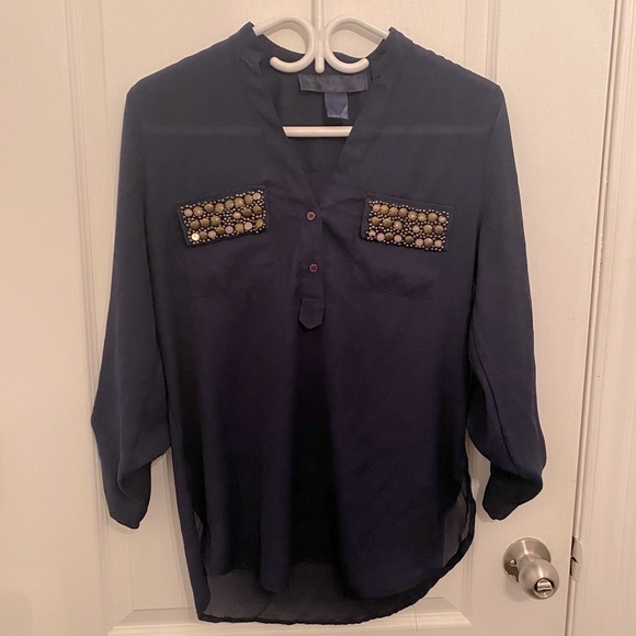 Navy Sheer Blouse - Picture 1 of 3